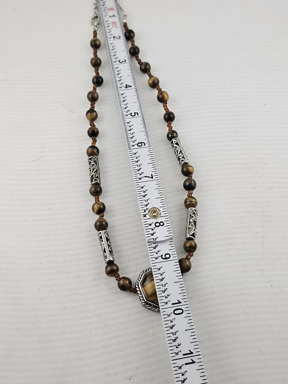 NOS Genuine Tigers Eye 18" Beaded Necklace Adjustable Gorgeous Ladies